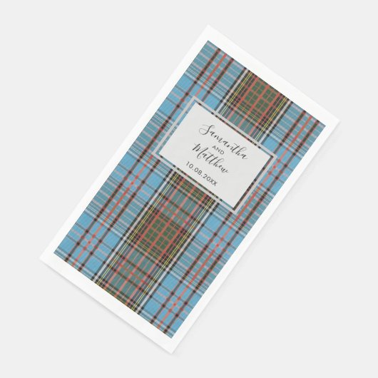 Karierte rustikale Script Wedding Tartan Serviette (Ecke)