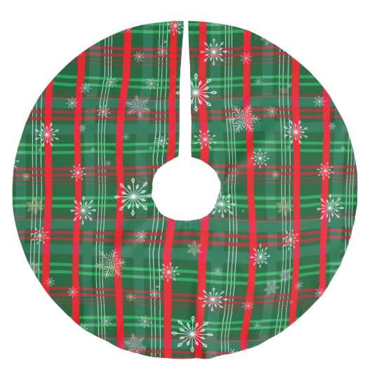 Karierte Schneeflocke Classic Green & Red Polyester Weihnachtsbaumdecke (Vorderseite)
