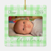 Karierte Schneeflocke für Baby-Junge Keramikornament (Rückseite)