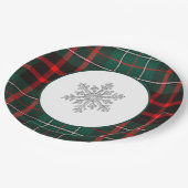 Karierte Schneeflocke in Rot und Grün Pappteller (Schrägansicht)