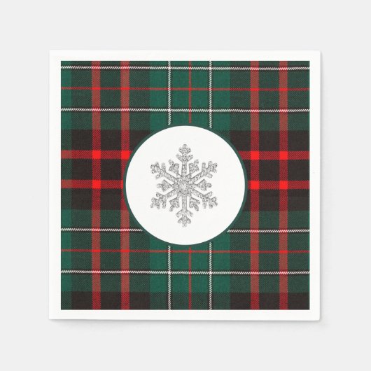 Karierte Schneeflocke in Rot und Grün Serviette (Vorderseite)