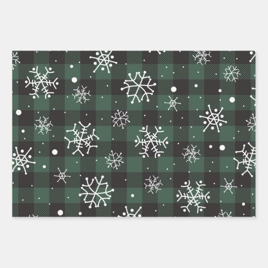 Karierte Schneeflocken aus weißem, schwarzem Rot Geschenkpapier Set (Vorderseite 3)