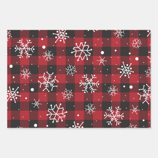 Karierte Schneeflocken aus weißem, schwarzem Rot Geschenkpapier Set (Vorderseite 2)