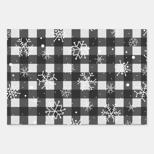 Karierte Schneeflocken aus weißem, schwarzem Rot Geschenkpapier Set (Vorderseite)