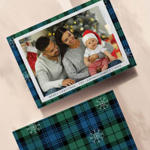 Karierte Schneeflocken Foto Campbell Tartan Feiertagskarte