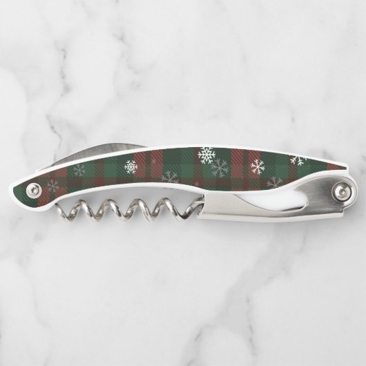 Karierte Schneeflocken Frohe Weihnachtsklassik Kellnermesser (Rückseite)