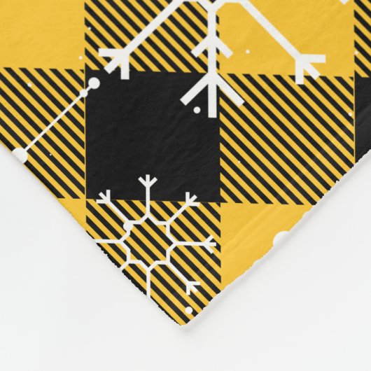 Karierte Schneeflocken in Gelb und Schwarz Fleecedecke (Ecke)