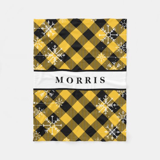 Karierte Schneeflocken in Gelb und Schwarz Fleecedecke (Vorderseite)