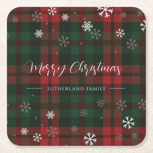Karierte Schneeflocken Muster Personalisiert Winte Rechteckiger Pappuntersetzer (Vorderseite)