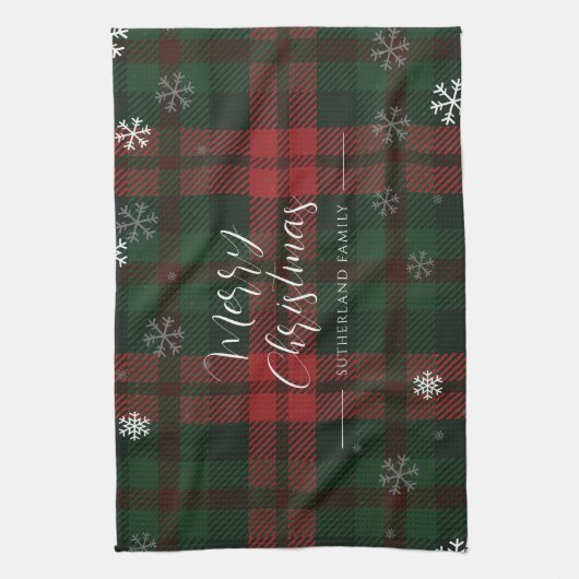 Karierte Schneeflocken Muster Personalisierte Weih Geschirrtuch (Vertikal)