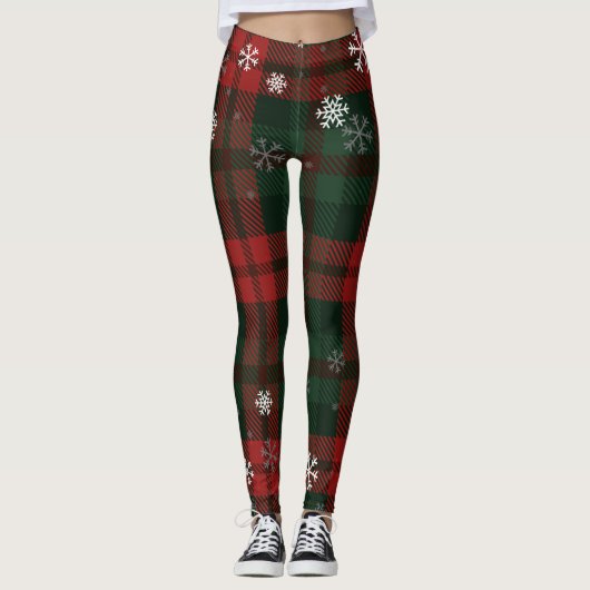Karierte Schneeflocken Rustikale Winterferien Leggings (Vorderseite)