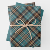 Karierte Schokolade- und aquamarine Papierblätter Geschenkpapier Set (Beispiel)