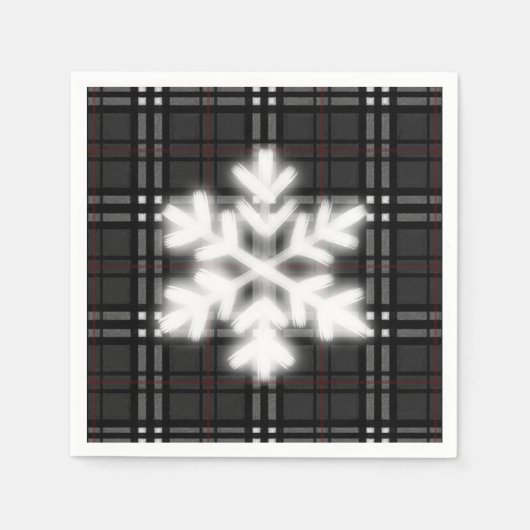Karierte Schwarz-Grau-Schneeflocke Serviette (Vorderseite)