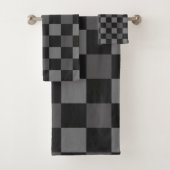 Karierte schwarz-graue karierte Quadrate Badhandtuch Set (Insitu)