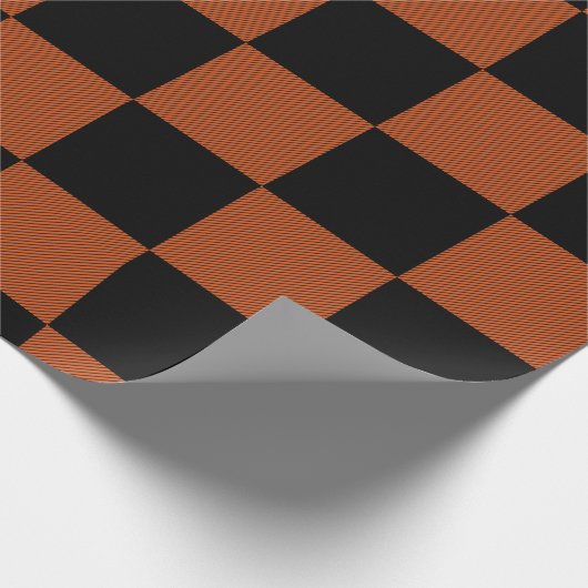 Karierte, schwarz-orange karierte Plätze Buffalo Geschenkpapier (Ecke)
