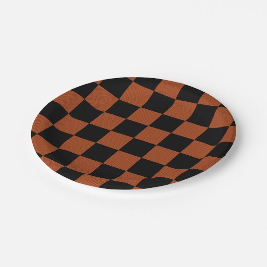 Karierte, schwarz-orange karierte Plätze Buffalo Pappteller (Schrägansicht)