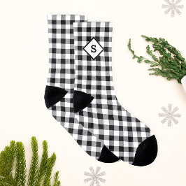 Karierte Schwarz-Weiß-Anfangsmonogramm Socken