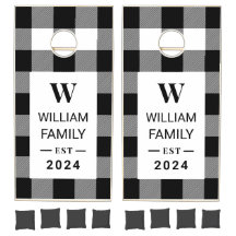 Karierte Schwarz-Weiß-Karo-Familie Cornhole Set