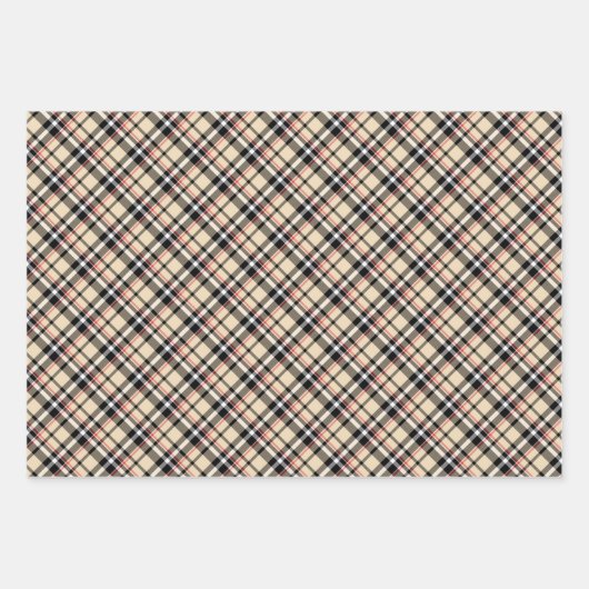 Karierte Schwarz-weiße Taupe Geschenkpapier Set (Vorderseite 3)