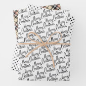 Karierte Schwarz-weiße Taupe Geschenkpapier Set (Beispiel)
