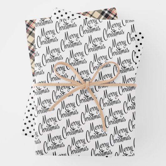 Karierte Schwarz-weiße Taupe Geschenkpapier Set (Beispiel)
