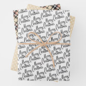 Karierte Schwarz-weiße Taupe Geschenkpapier Set (Beispiel)