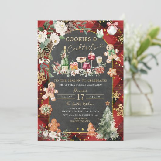 Karierte Schwarze Cookies Weihnachten Cocktails Pa Einladung (Stehend Vorderseite)