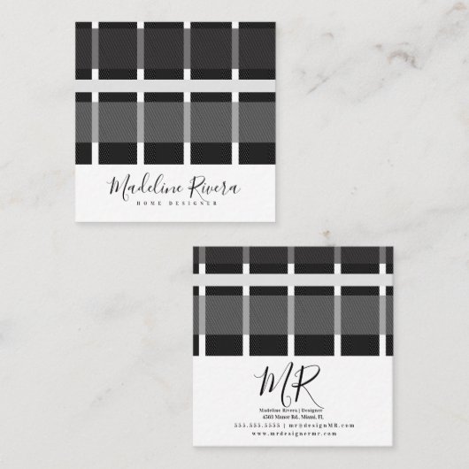Karierte schwarze Linien Formen Tartan Muster Quadratische Visitenkarte (Vorne/Hinten)