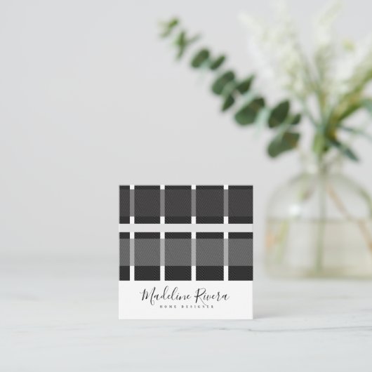 Karierte schwarze Linien Formen Tartan Muster Quadratische Visitenkarte (Stehend Vorderseite)