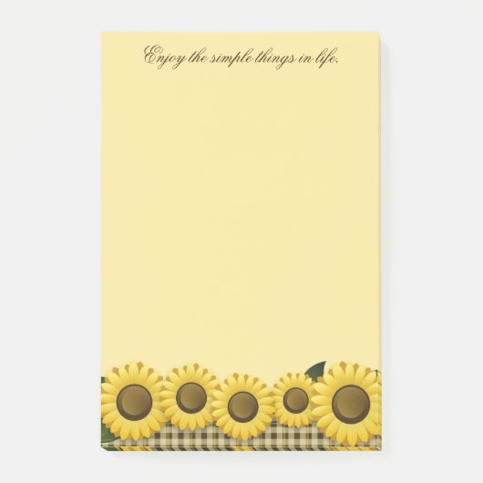 Karierte Sonnenblume 4x6 Post-it Klebezettel (Vorderseite)