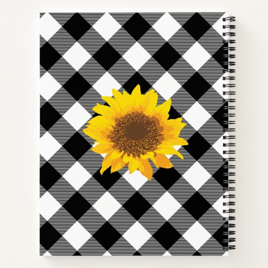 Karierte Sonnenblume in Schwarz/Weiß Buffalo Notizblock (Rückseite)
