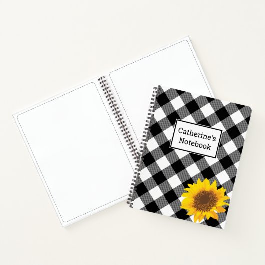 Karierte Sonnenblume in Schwarz/Weiß Buffalo Notizblock (Innenseite)