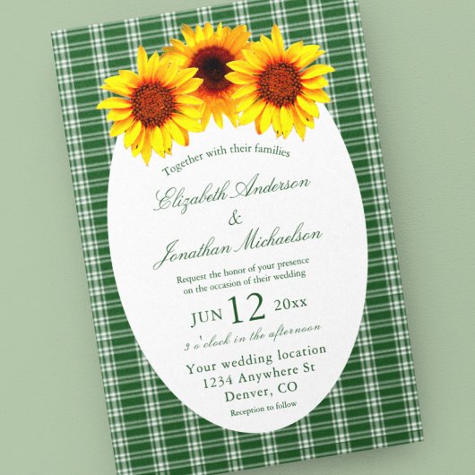 Karierte Sonnenblumenhochzeit Einladung