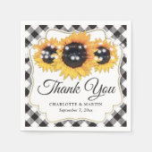 Karierte Sonnenblumenhochzeit in Schwarz und Weiß  Serviette (Vorderseite)