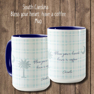 Karierte South Carolina Tasse mit Palmen und Mond