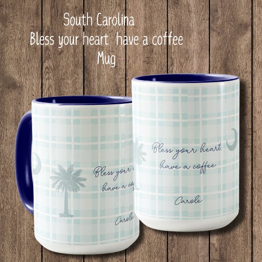 Karierte South Carolina Tasse mit Palmen und Mond