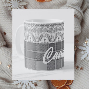 Karierte Spitze Schwarz-weiß grau niedlich Kaffeetasse