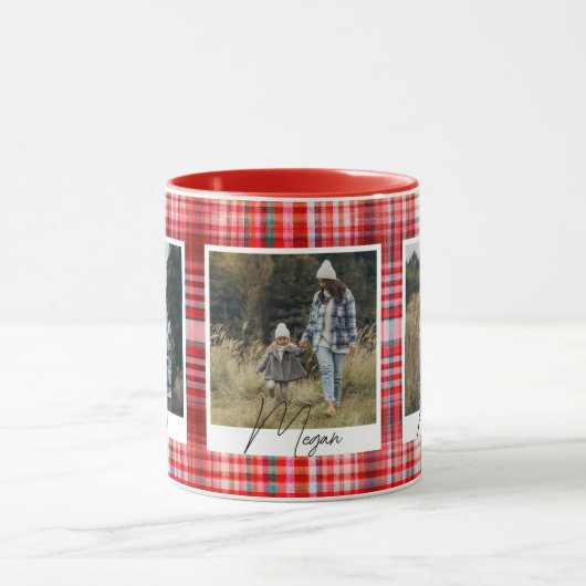 Karierte Stoffe in den Farben Rot und Weiß Fotos Tasse (Zentrum)