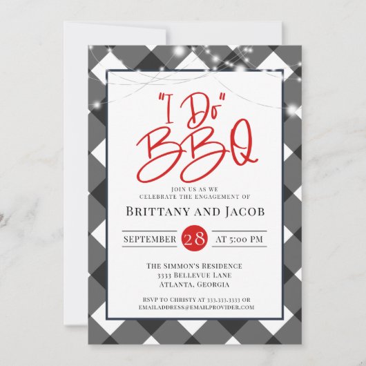 Karierte String-Leuchten I Do GRILLEN Verlobung Einladung (Vorderseite)