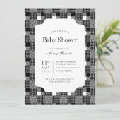 Karierte Tafel mit Vintagem Schwarz/Weiß-Glas Einladung (Stehend Vorderseite)