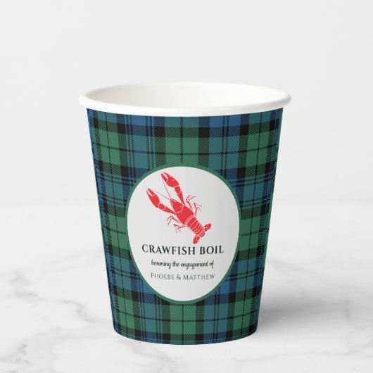 Karierte Tartan Crawfish Boil-Engagement-Partei Pappbecher (Vorderseite)
