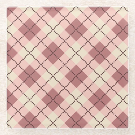 karierte Tartan karierte, beige-braune Textur Glasuntersetzer (Vorderseite)