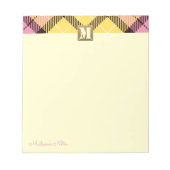 Karierte Tartan Leather Custom Script Monogram Cre Notizblock (Vorderseite)
