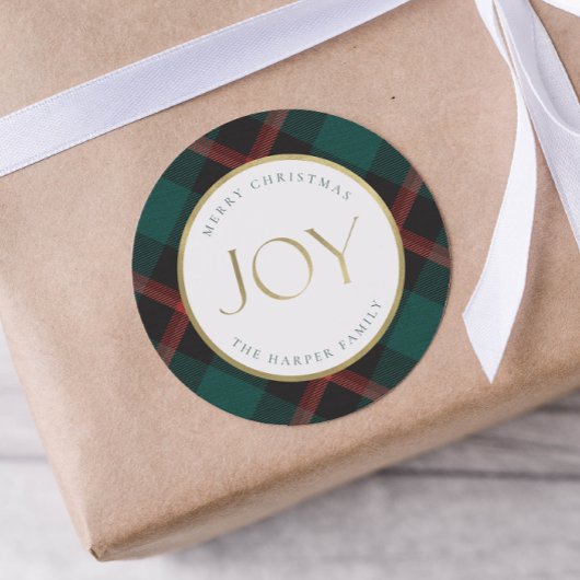 Karierte Tradition in Red Green Joy Runder Aufkleber