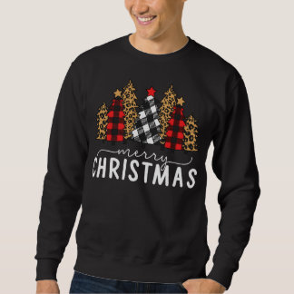 Karierte und Leopardenprint-Weihnachtsbäume Sweatshirt