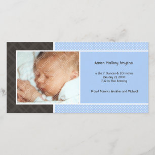 Karierte und Micro Dots Blue New Baby Foto Cards Ankündigung