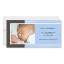 Karierte und Micro Dots Blue New Baby Foto Cards