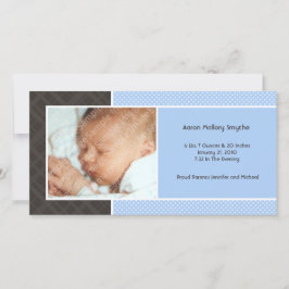 Karierte und Micro Dots Blue New Baby Foto Cards Ankündigung