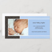 Karierte und Micro Dots Blue New Baby Foto Cards Ankündigung (Vorne/Hinten)