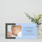 Karierte und Micro Dots Blue New Baby Foto Cards Ankündigung (Stehend Vorderseite)